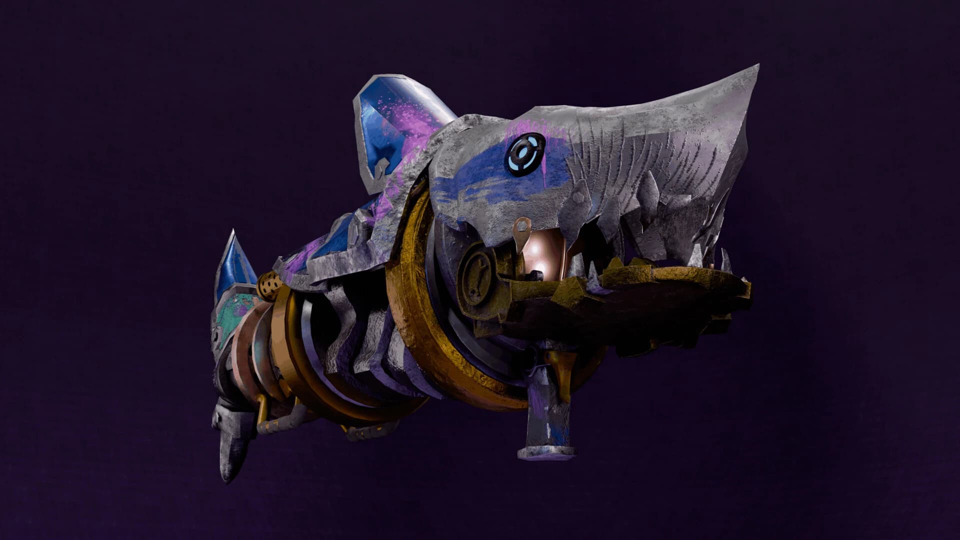 Front view of the shark head and teeth