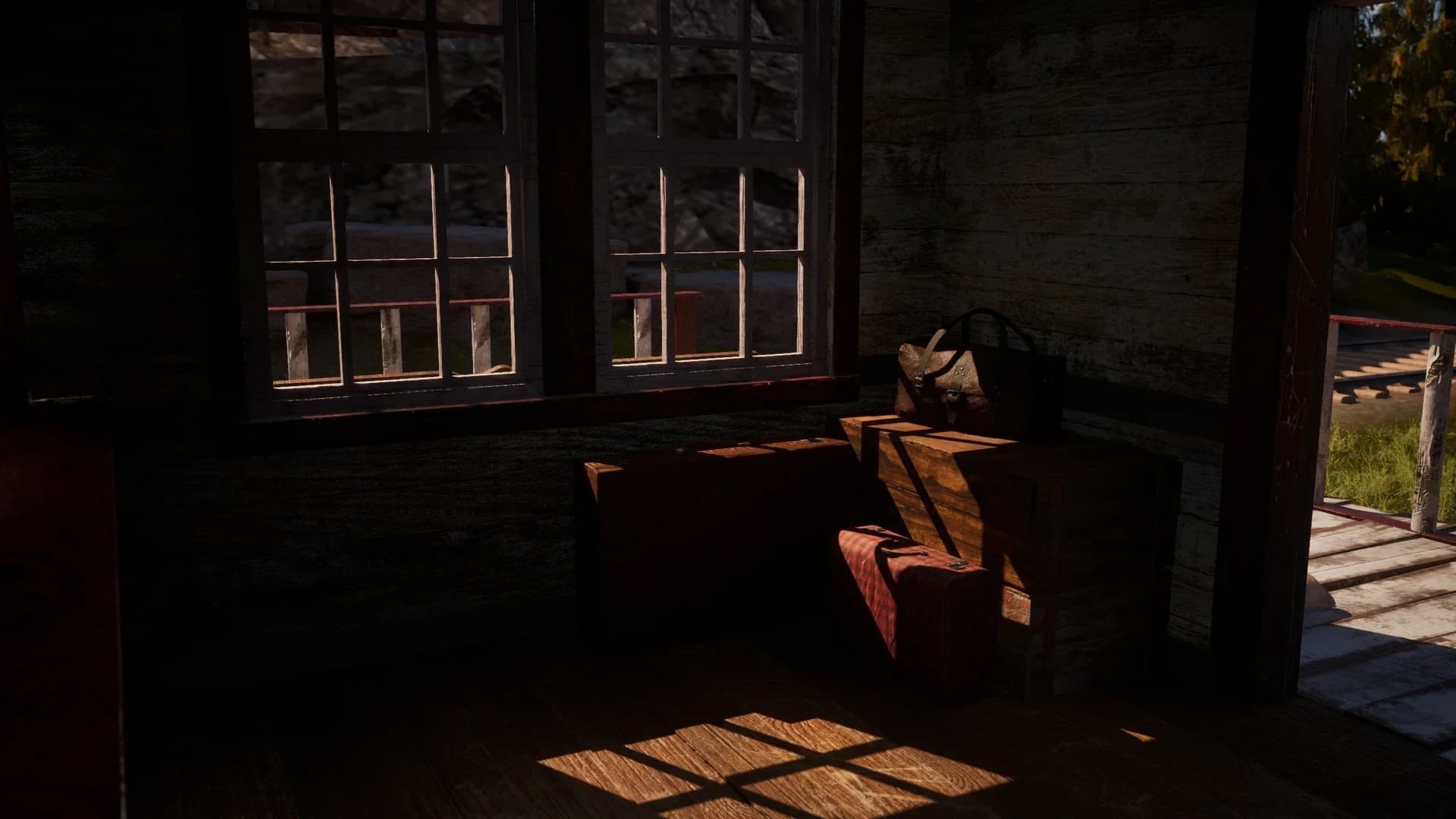 Station interior with luggage in window light
