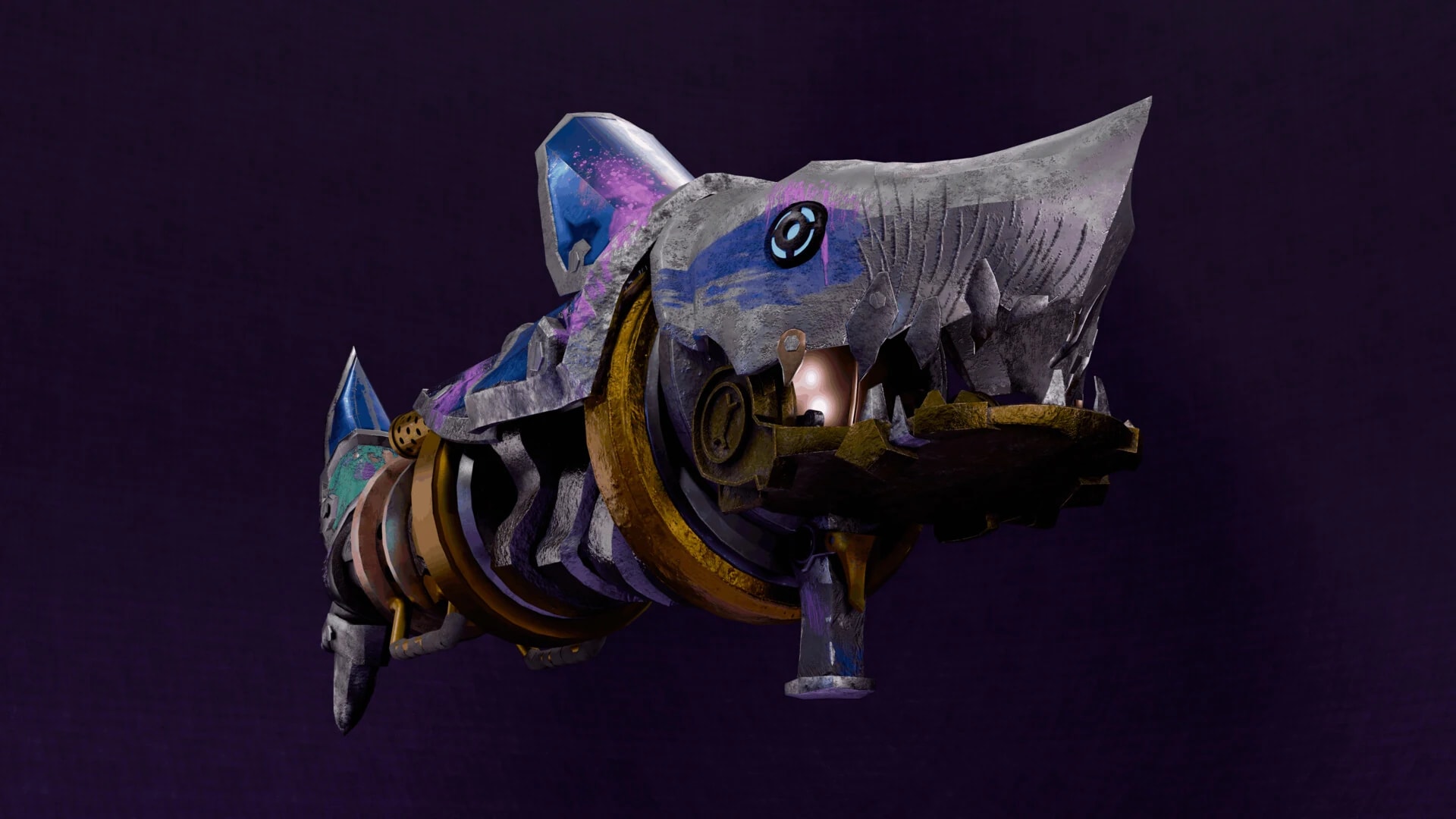 Front view of the shark head and teeth