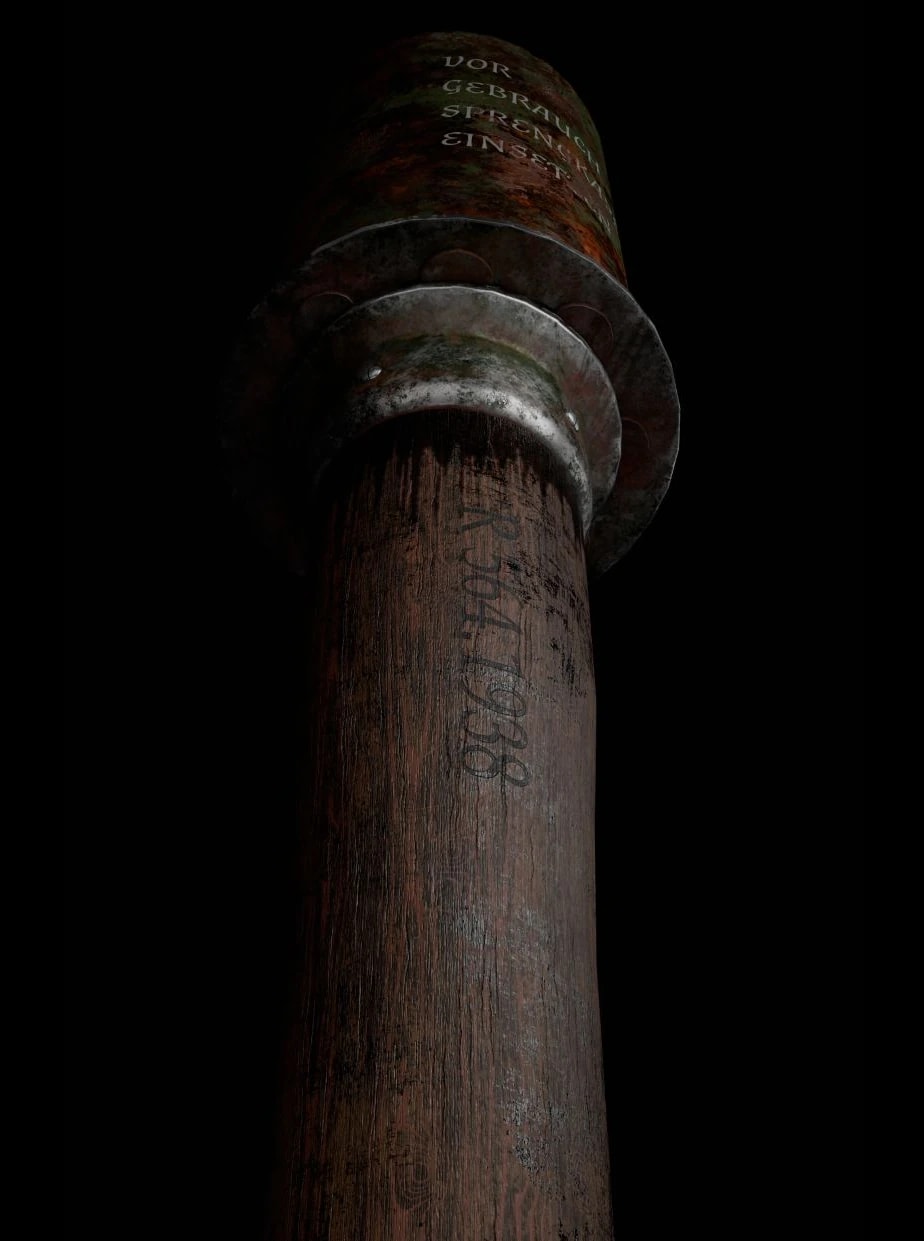 Low-angle close-up of the grenade collar